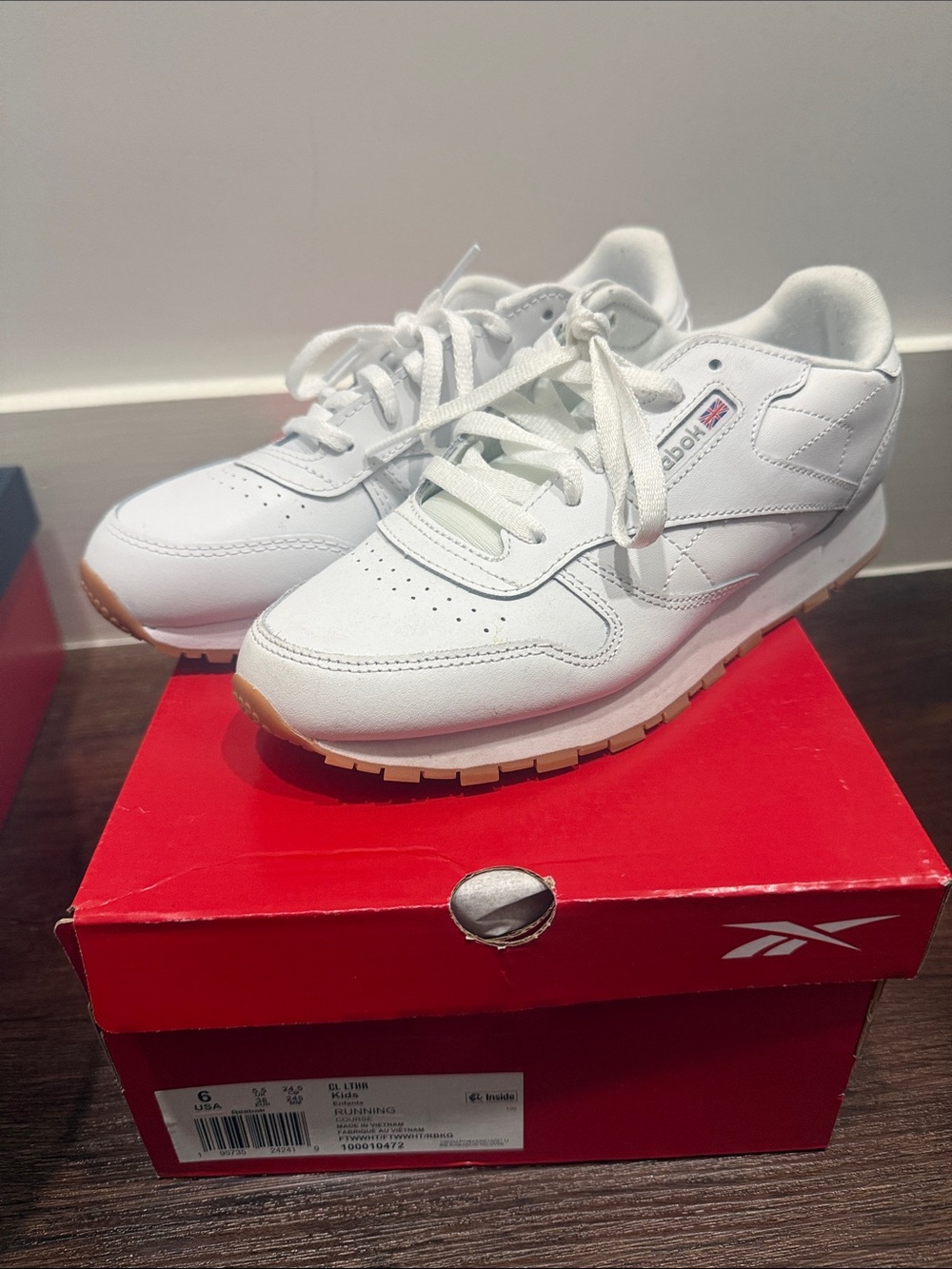 Reebok White Leather Retro Runner with Gum Outsole